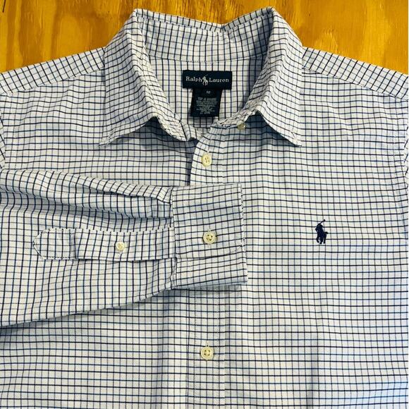 Ralph Lauren Boys Dress Shirt Blue White Check Button Down Long Sleeve Size 18 - Picture 1 of 13